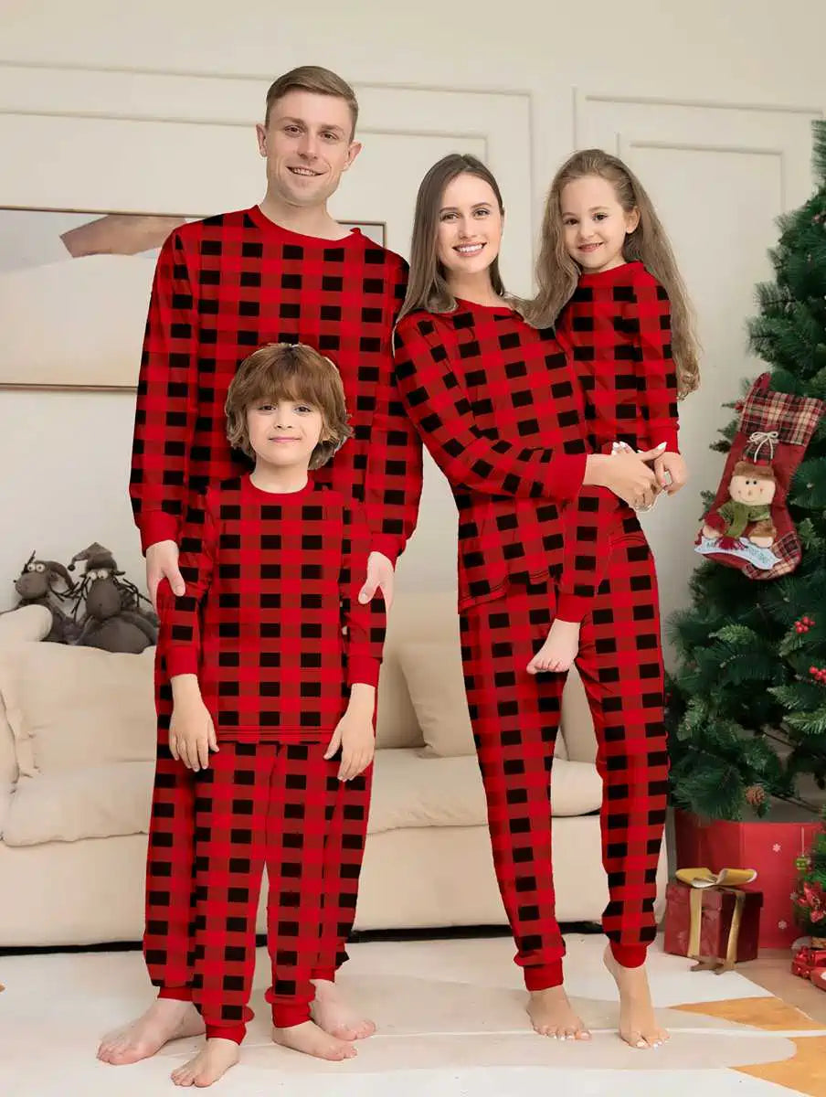 Plaid Christmas Matching Family Pajamas Pjs Set #24317