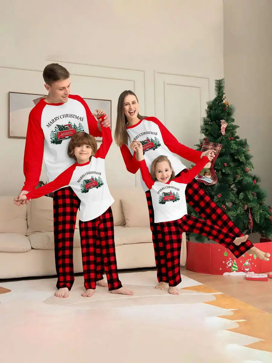 Printed Car Christmas Matching Family Pajamas Pjs Set Sleepwear #24822