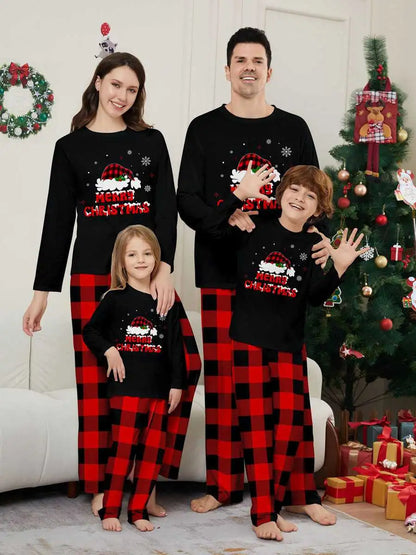 Santa Hat Printed Christmas Matching Family Pajamas Pjs Set #24575