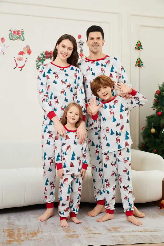 Reindeer Printed Christmas Matching Family Pajamas Pjs Set #24516