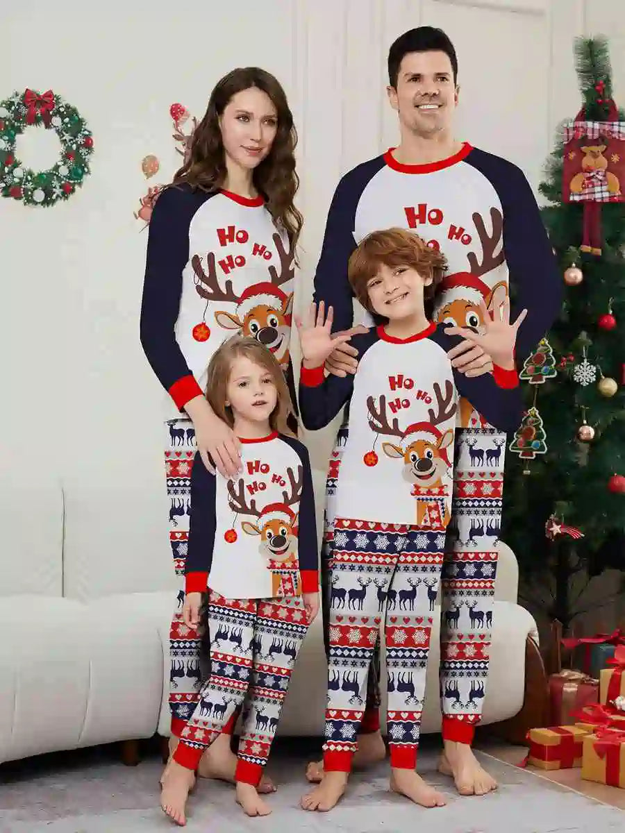 Cute Reindeer Christmas Matching Family Pajamas Pjs Set Sleepwear #242318