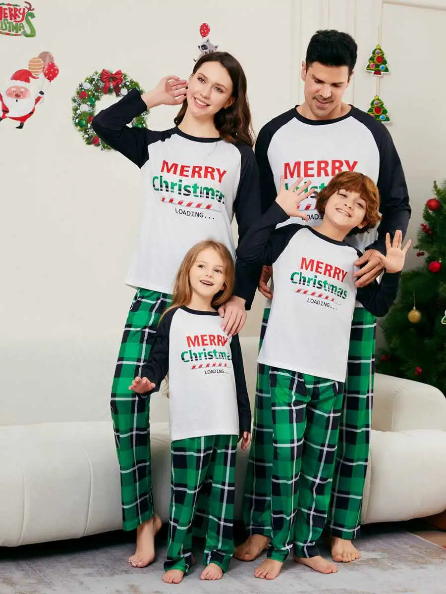 Printed Christmas Matching Family Pajamas Pjs Set #24531