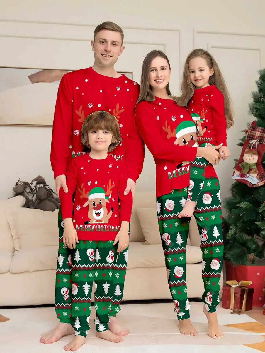 Cute Reindeer Family Matching Christmas Pajamas Sets