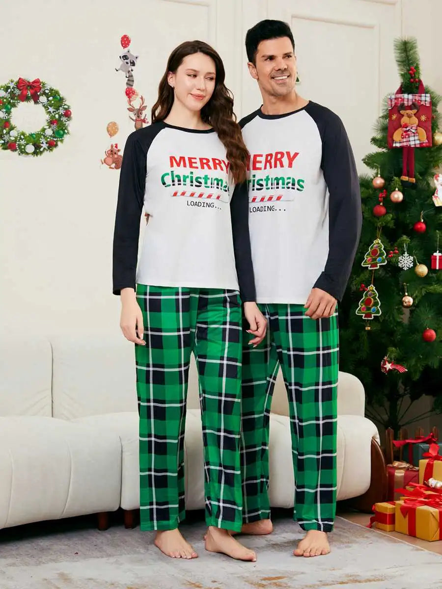 Printed Christmas Matching Family Pajamas Pjs Set #24531