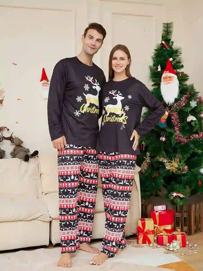 Reindeer Christmas Matching Family Pajamas Pjs Set Sleepwear #24303