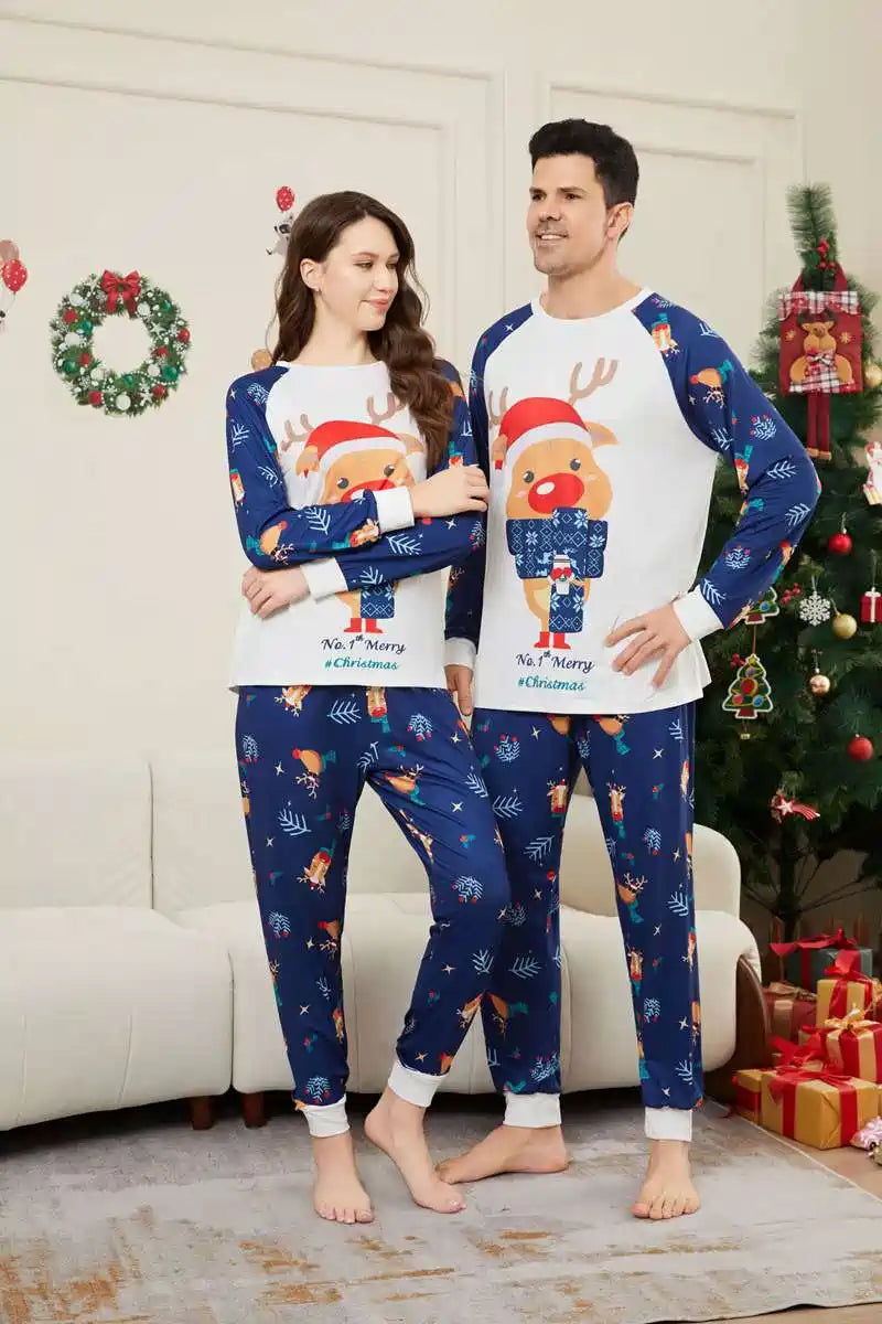 Cute Reindeer Christmas Matching Family Pajamas Holiday Pjs Set Sleepwear #241113