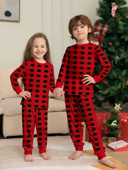 Plaid Christmas Matching Family Pajamas Pjs Set #24317