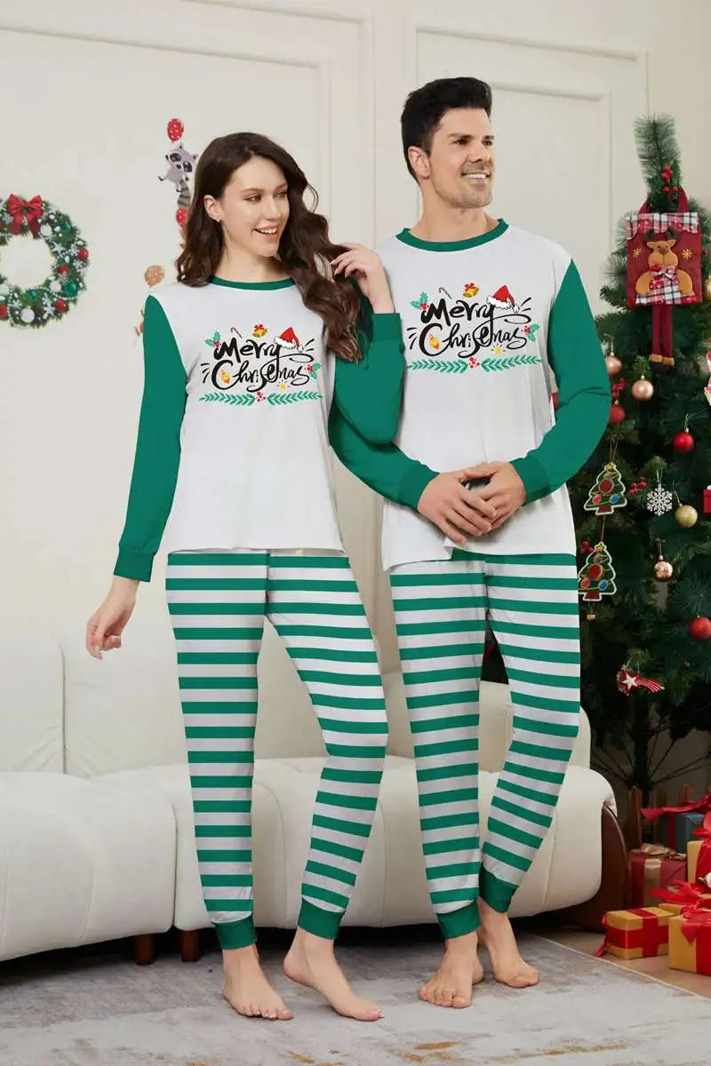 Stripe Printed Christmas Matching Family Pajamas Pjs Set