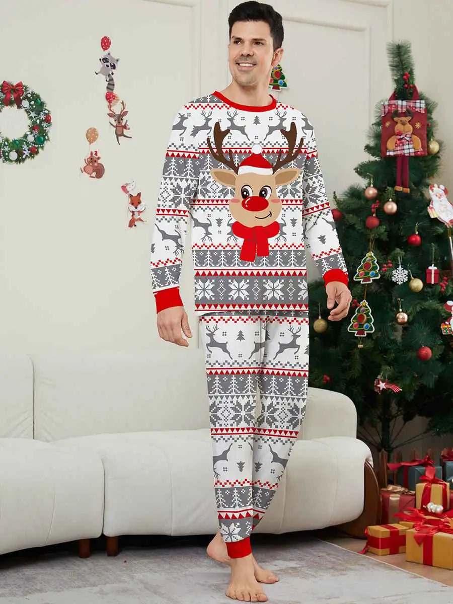 Cute Reindeer Christmas Matching Family Pajamas Pjs Set #241133