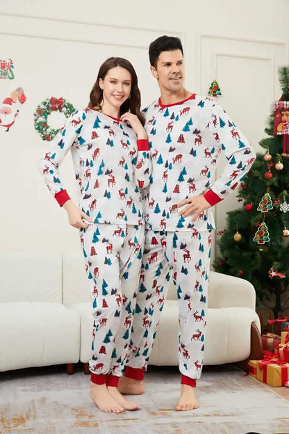 Reindeer Printed Christmas Matching Family Pajamas Pjs Set #24516