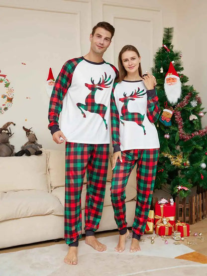 Plaid Reindeer Christmas Matching Family Pajamas Pjs Set #24321