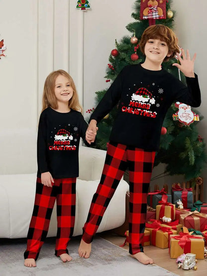 Santa Hat Printed Christmas Matching Family Pajamas Pjs Set #24575