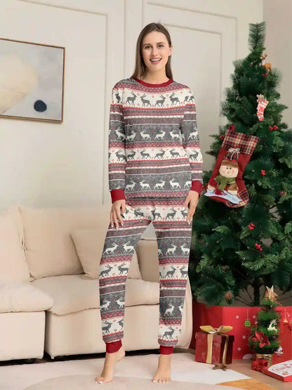 Reindeer Printed Christmas Matching Family Pajamas Pjs Set Sleepwear #24882