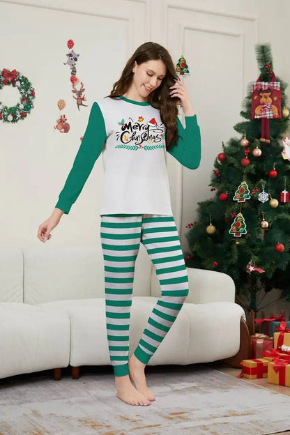 Stripe Printed Christmas Matching Family Pajamas Pjs Set