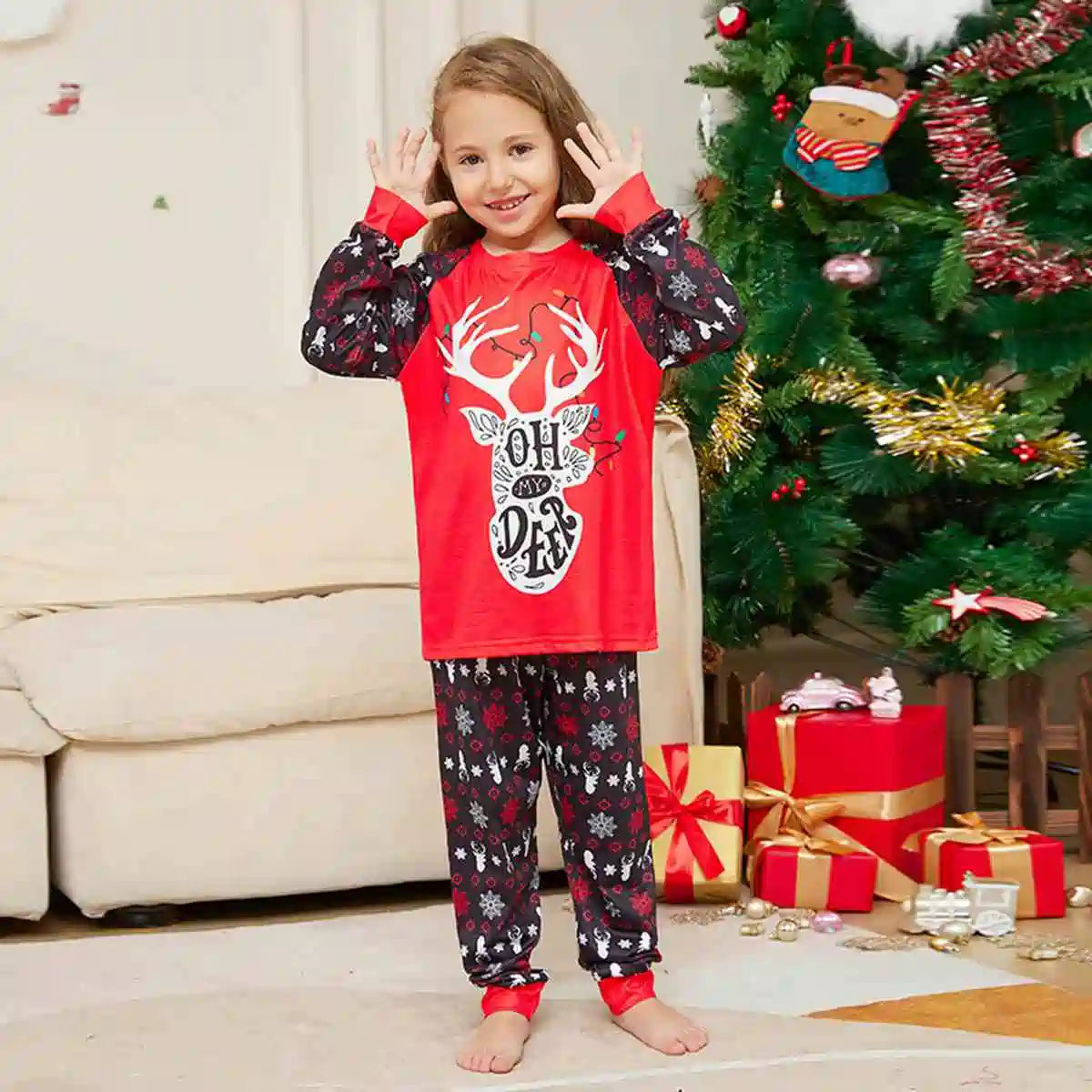 Printed Christmas Matching Family Pajamas Pjs Set #24325