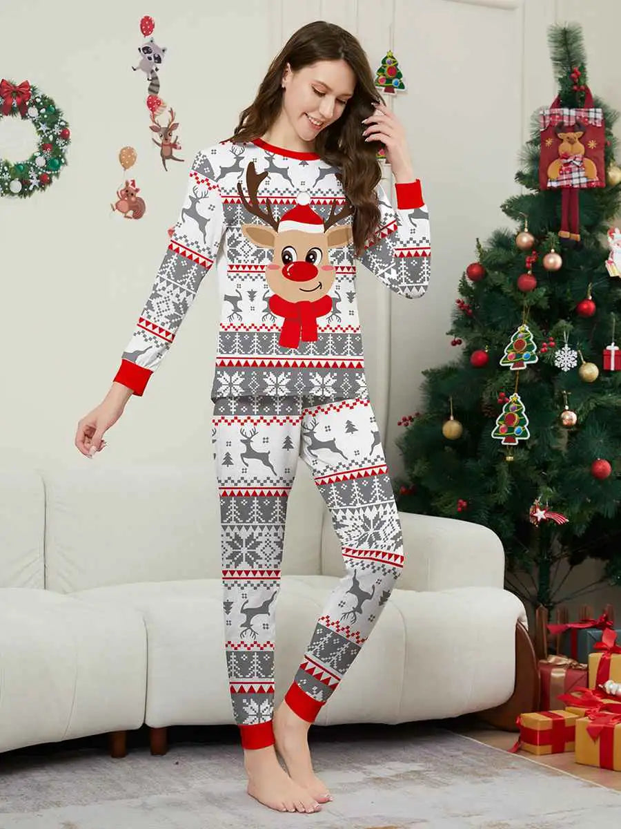 Cute Reindeer Christmas Matching Family Pajamas Pjs Set #241133