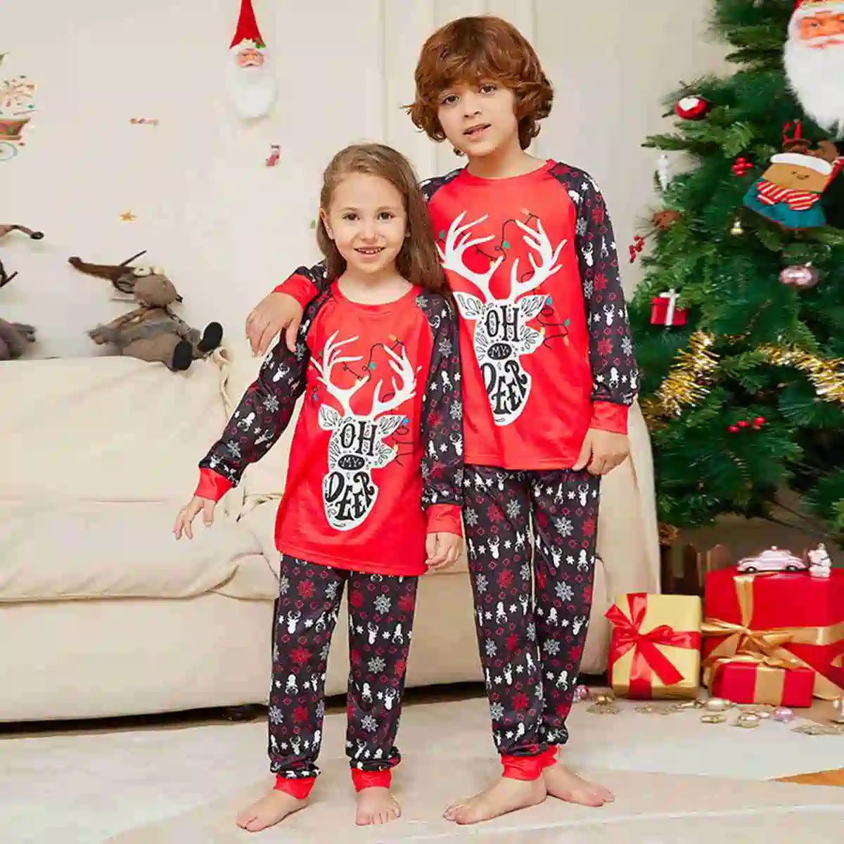 Printed Christmas Matching Family Pajamas Pjs Set #24325