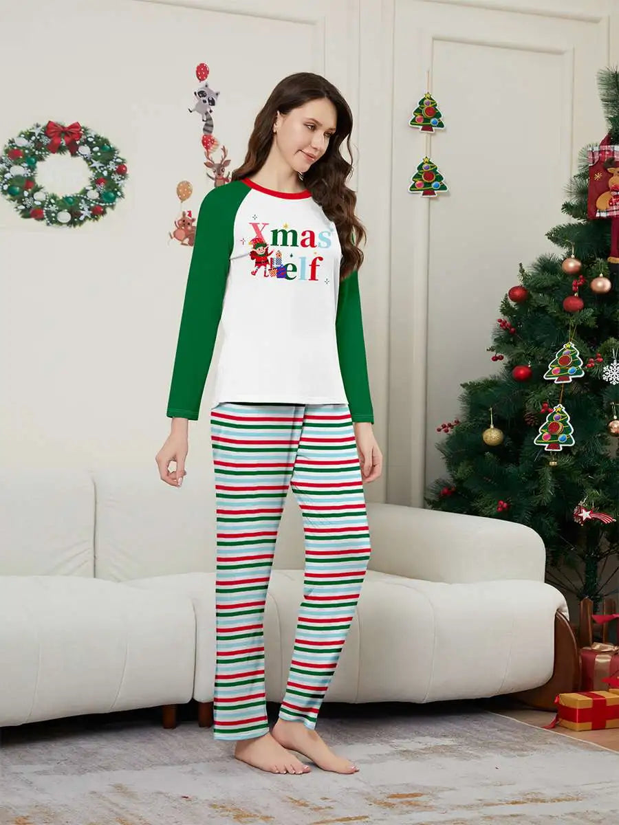 Printed Christmas Matching Family Pajamas Pjs Set #24597