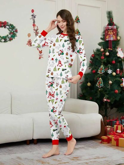 Printed Christmas Matching Family Pajamas Pjs Set #24596