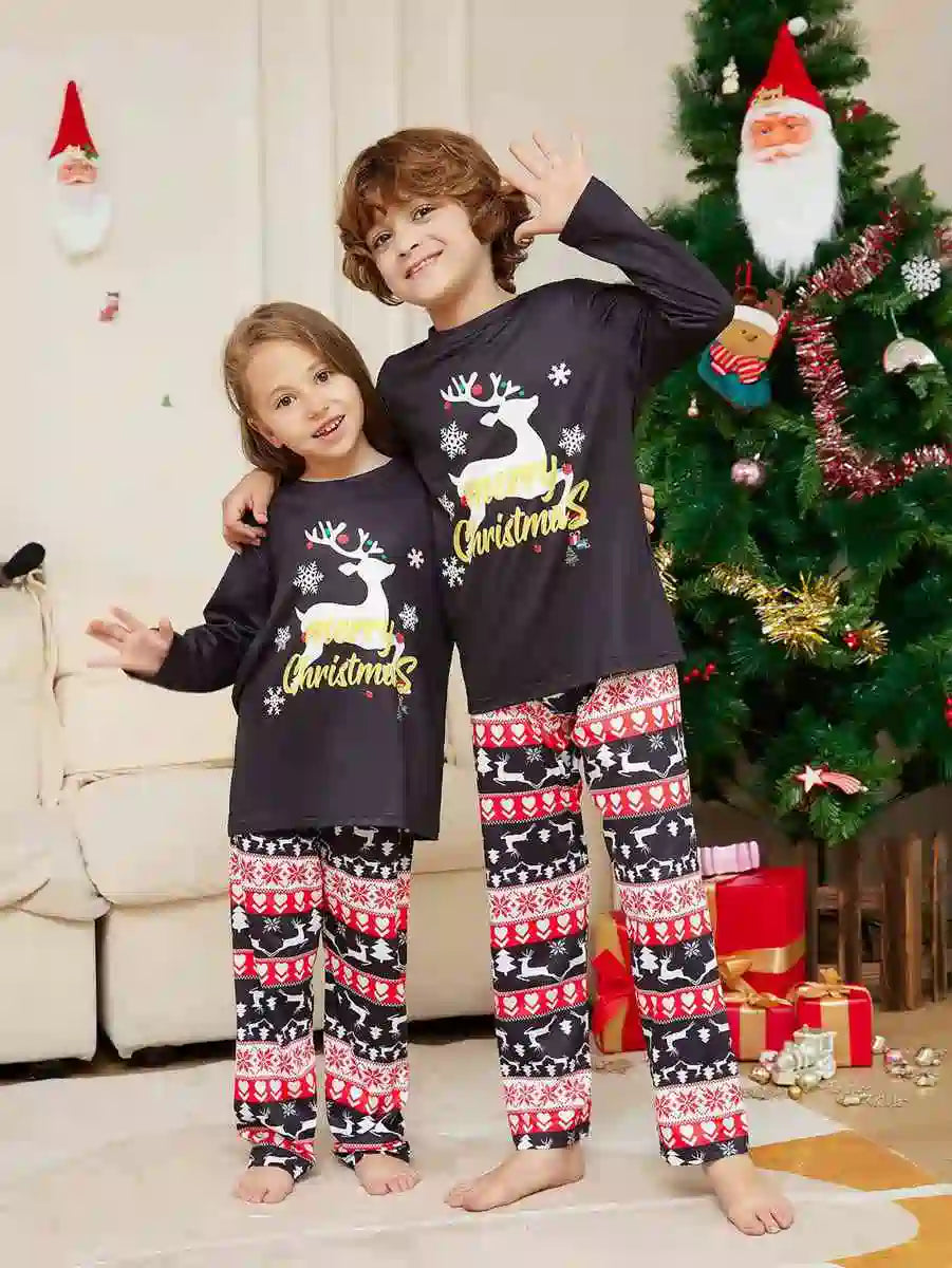 Reindeer Christmas Matching Family Pajamas Pjs Set Sleepwear #24303