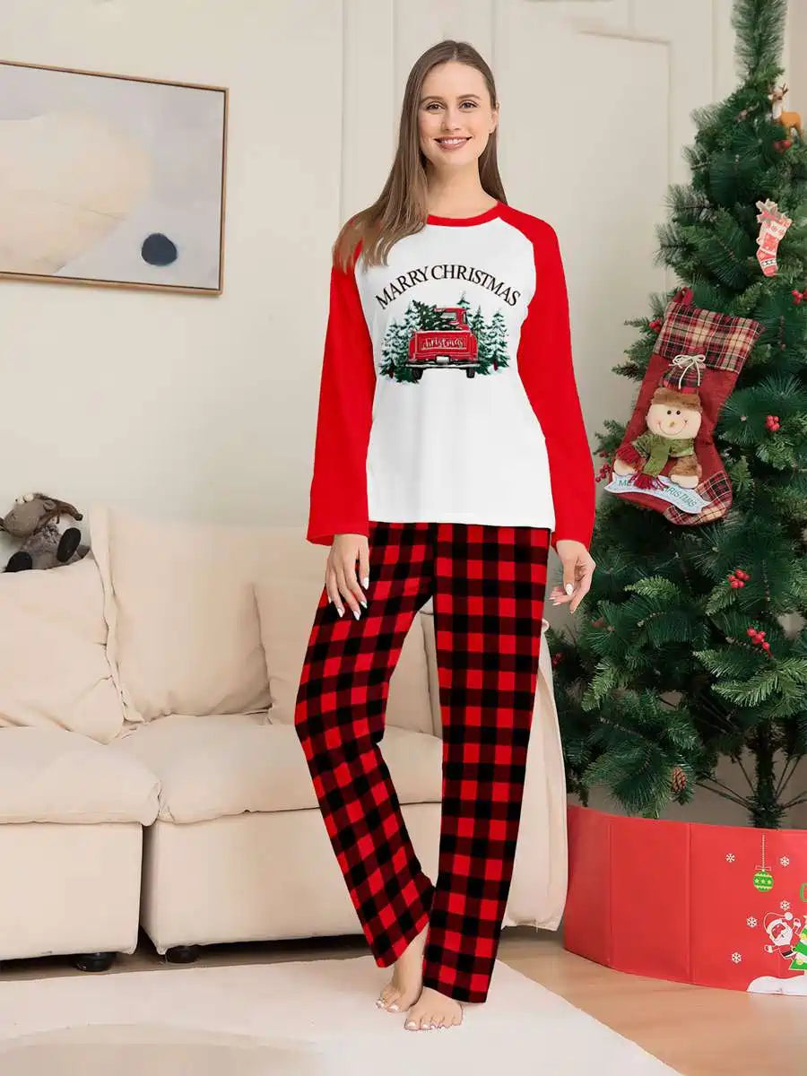 Printed Car Christmas Matching Family Pajamas Pjs Set Sleepwear #24822