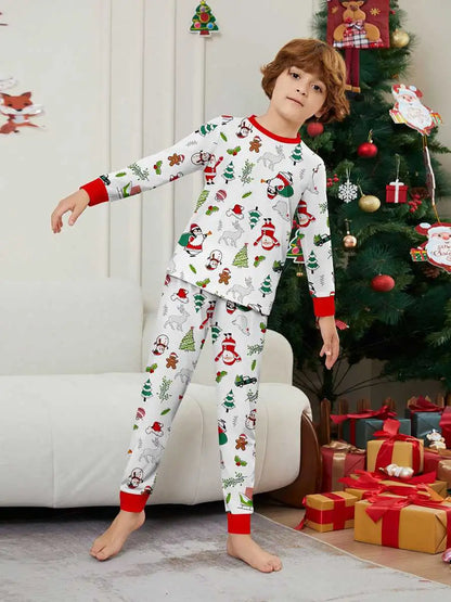 Printed Christmas Matching Family Pajamas Pjs Set #24596