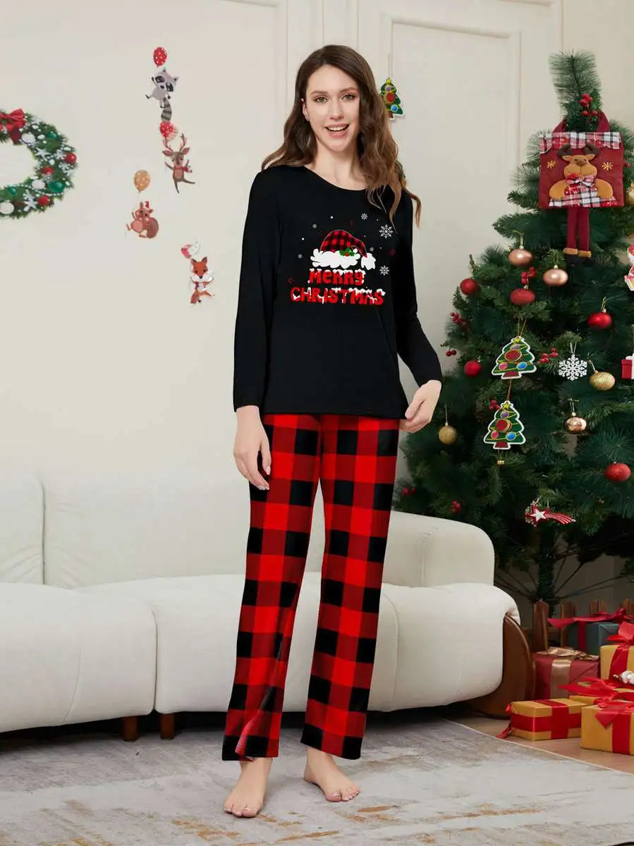 Santa Hat Printed Christmas Matching Family Pajamas Pjs Set #24575