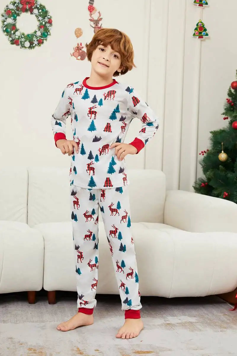 Reindeer Printed Christmas Matching Family Pajamas Pjs Set #24516