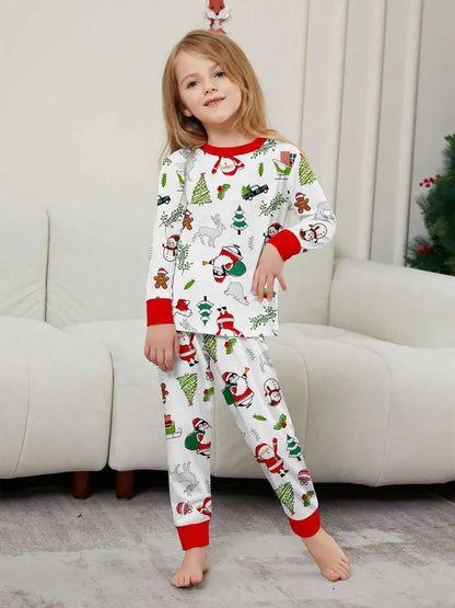 Printed Christmas Matching Family Pajamas Pjs Set #24596