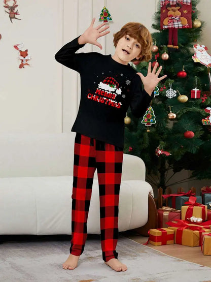 Santa Hat Printed Christmas Matching Family Pajamas Pjs Set #24575