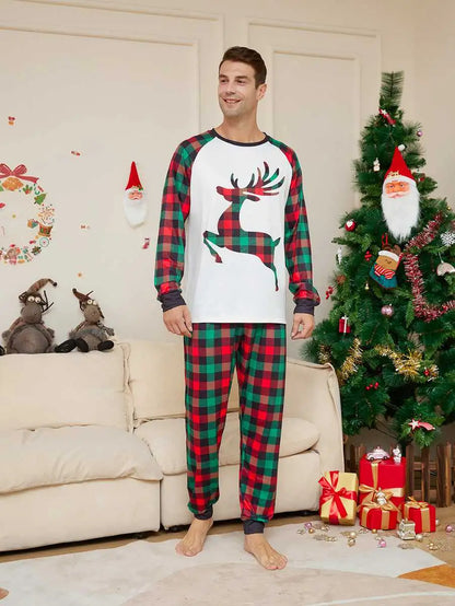 Plaid Reindeer Christmas Matching Family Pajamas Pjs Set #24321