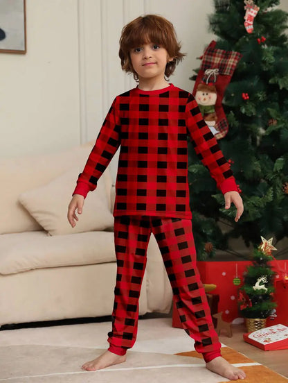 Plaid Christmas Matching Family Pajamas Pjs Set #24317