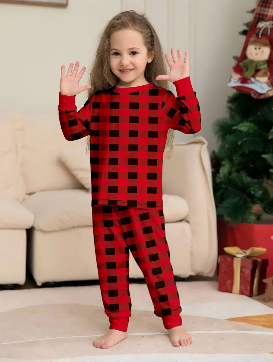 Plaid Christmas Matching Family Pajamas Pjs Set #24317