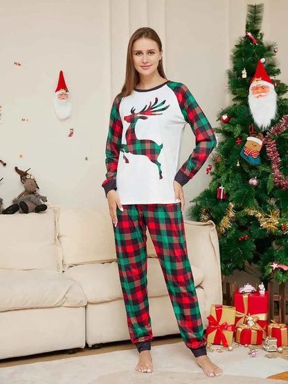 Plaid Reindeer Christmas Matching Family Pajamas Pjs Set #24321