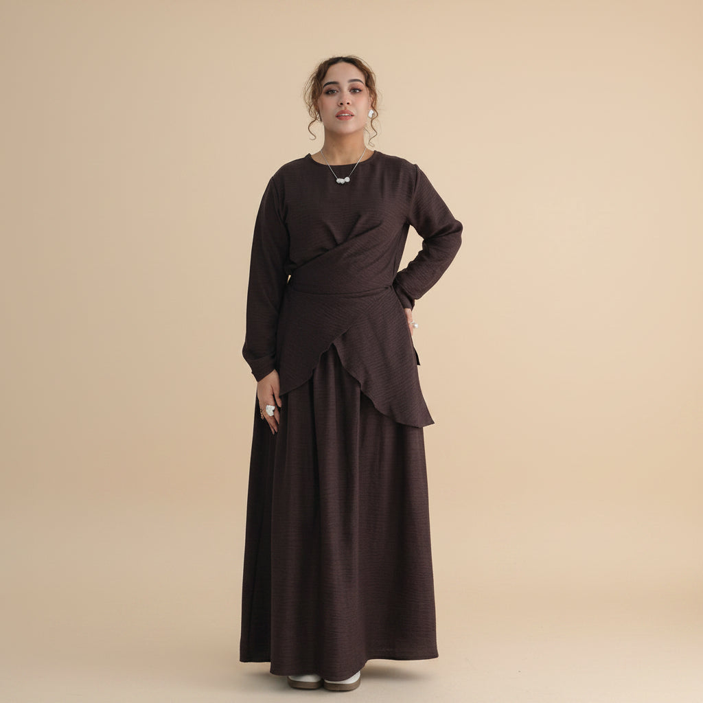 Muslim Women 2 Pieces Set Wrinkle Tops And Skirt Suit Set Abaya Daily Wear #261098
