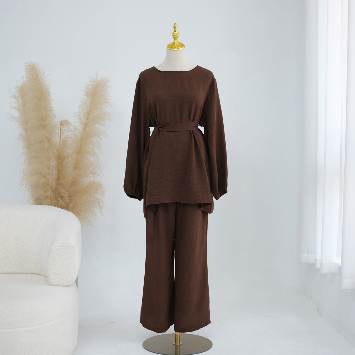 Daily Wear Muslim Women 2 Pieces Set Tops And Pants Suit Set #251325