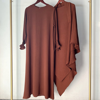 2 Pieces Set Jilbab Robe Prayer Dress With Two Layers Khimar For Arab Women