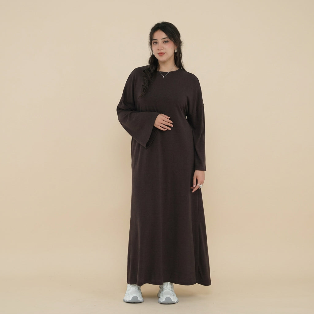 Muslim Women Winter Fall Sueded Abaya Dress With Pocket #261401