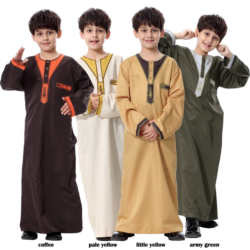 Muslim Boy Arab Embroidery Thobe Thawb
