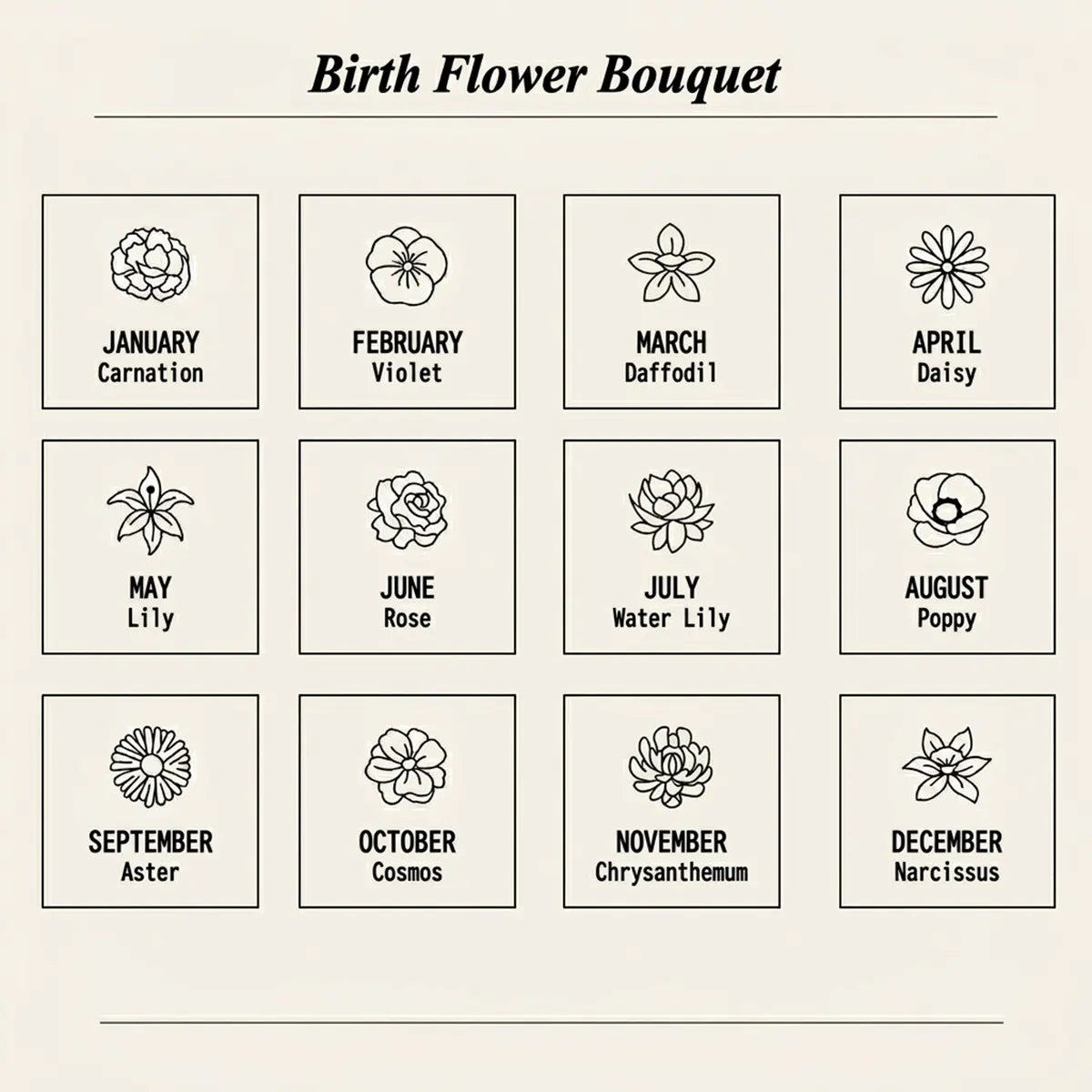 Personalized Name Necklace with Birth Flower Bouquet #3