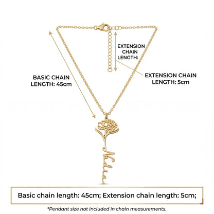 Custom Birth Flower Name Necklace - Personalized Jewelry - Gold/Silver/Rose Gold - Gift For Mom/Grandmother/Girlfriend