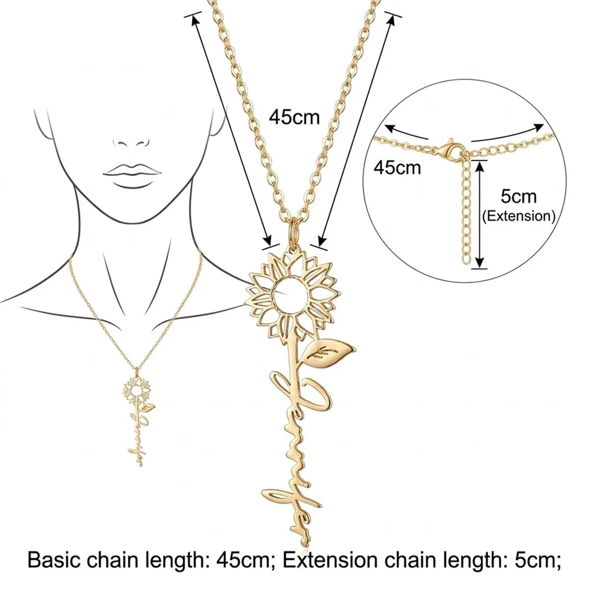 Personalized Name Necklace With Sunflower #10