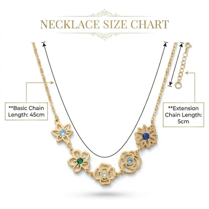 Custom Multiple Birth Flower Necklace With Birthstone - Personalized Jewelry - Gold/Silver - Gift For Mom/Grandmother/Girlfriend - #1403