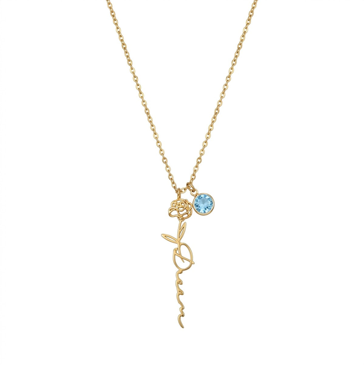 Custom Birth Flower and Birthstone Name Necklace - Personalized Jewelry - Gold/Silver - Gift For Mom/Grandmother/Girlfriend - #5
