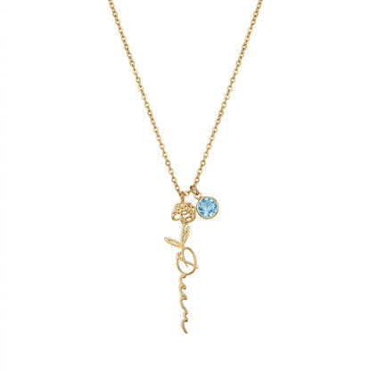 Custom Birth Flower and Birthstone Name Necklace - Personalized Jewelry - Gold/Silver - Gift For Mom/Grandmother/Girlfriend - #5