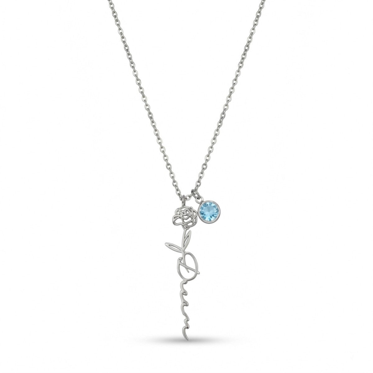 Custom Birth Flower and Birthstone Name Necklace - Personalized Jewelry - Gold/Silver - Gift For Mom/Grandmother/Girlfriend - #5