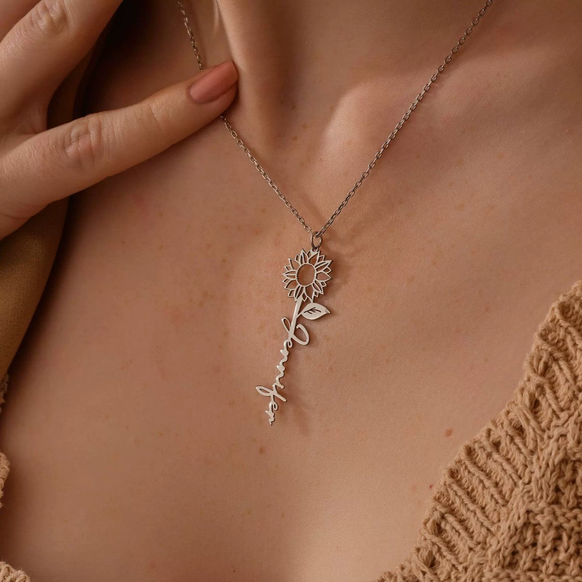 Personalized Name Necklace With Sunflower #10