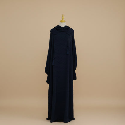 Muslim Women Hooded Polka Dots Printed Jilbab Abaya Dress #261196