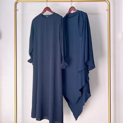 2 Pieces Set Jilbab Robe Prayer Dress With Two Layers Khimar For Arab Women