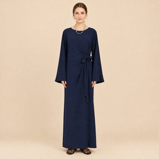 Wrinkle Fabric Lace-up Abaya Dress